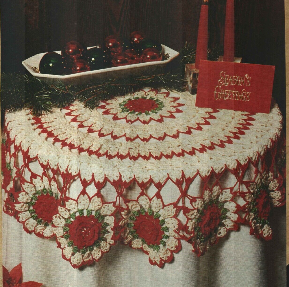 CHRISTMAS ROSE TABLECLOTH HOME DECOR CROCHET PATTERN INSTRUCTIONS