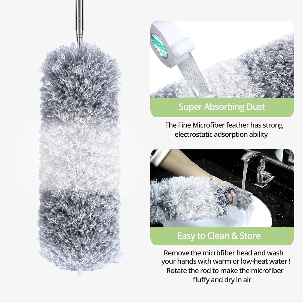 Microfiber Feather Duster Extendable Duster W/ 100 inches Extra Long Pole
