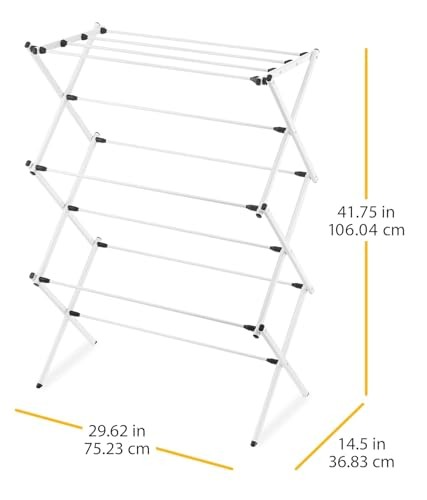 WHITMOR FOLDABLE CLOTHES DRYING RACK: 3 TIER LAUNDRY DRYING RACK - WHITE
