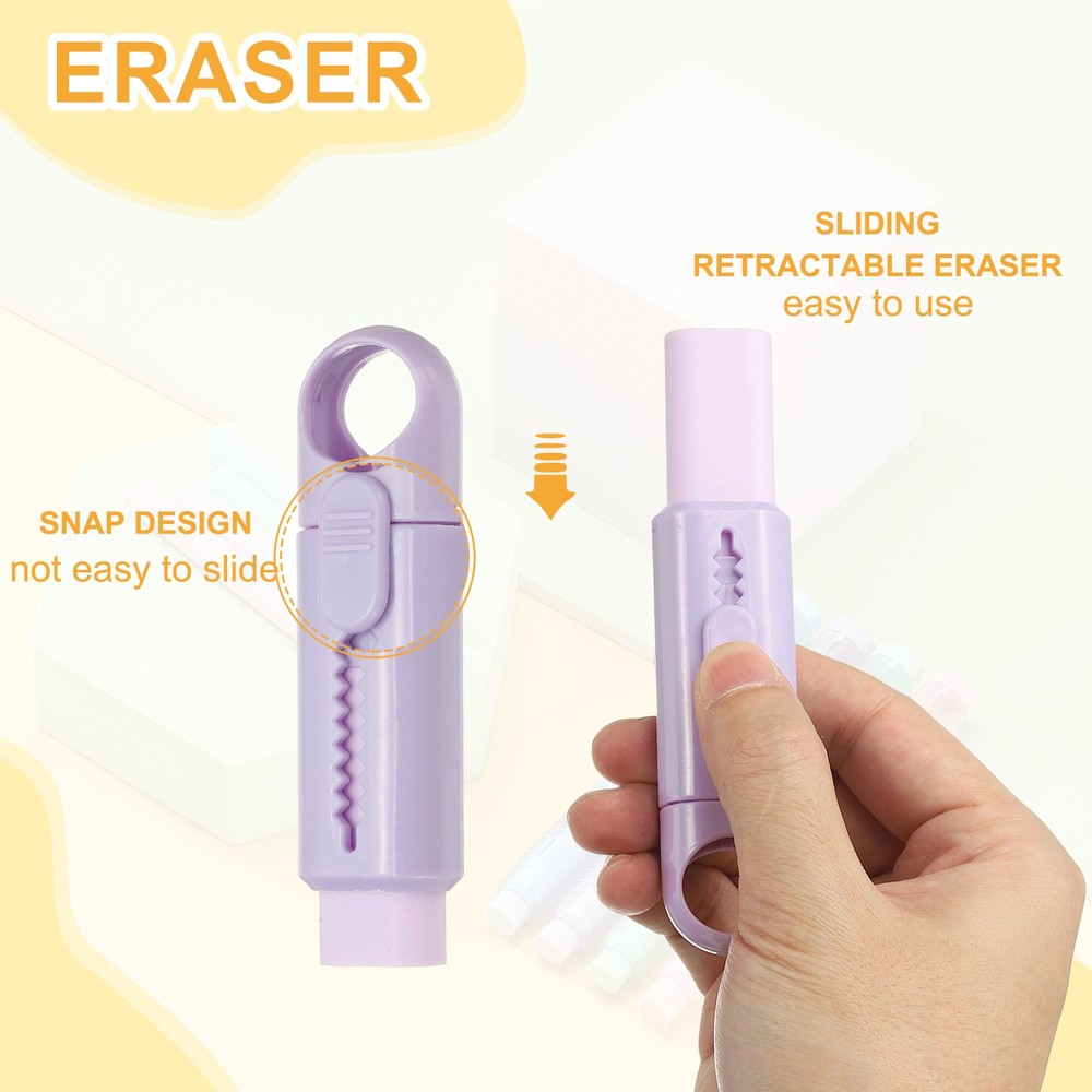 6 Pack Erasers, Pencil Erasers Large Eraser Push Pull Cute Soft, Purple TPE