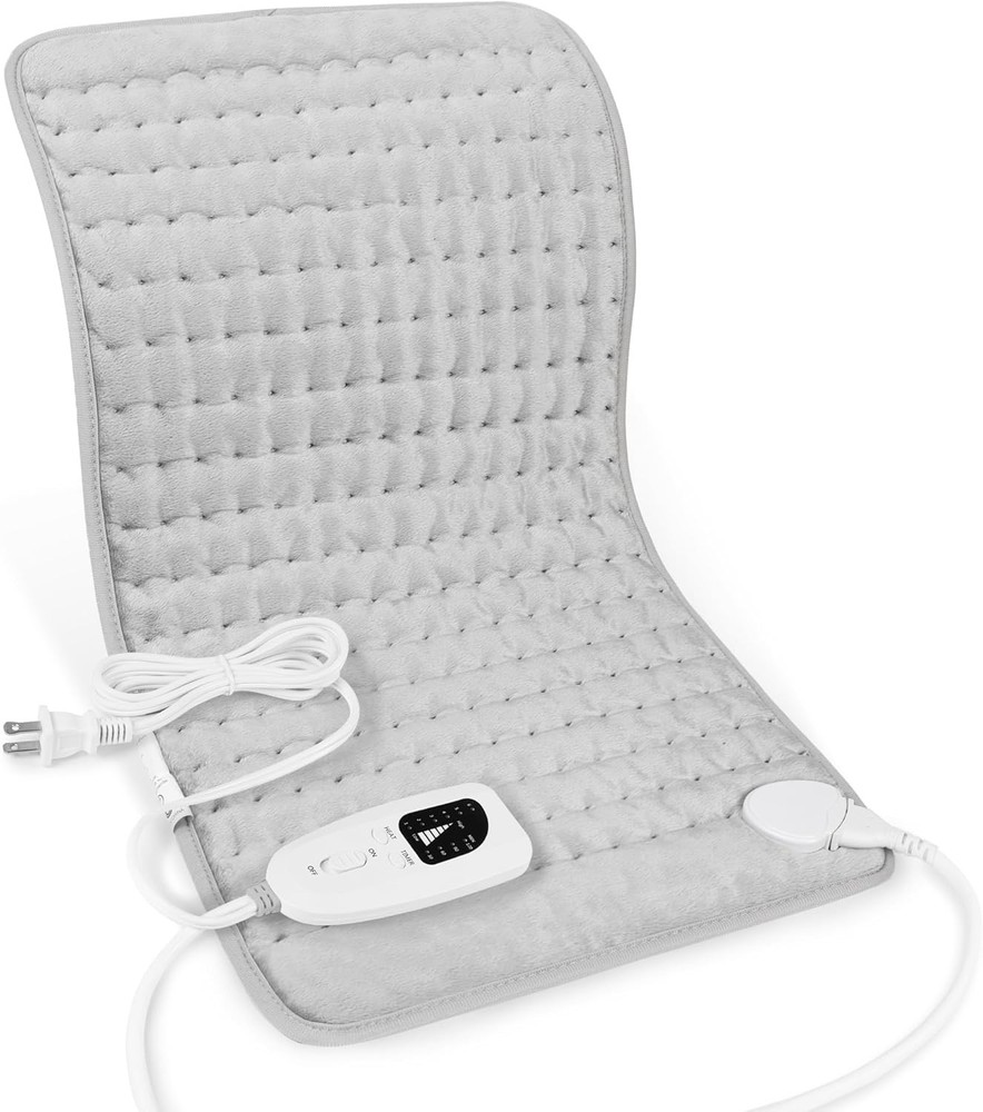 Versatile Electric Heating Pad - 6 Temp Settings, Machine Washable - Light Gray