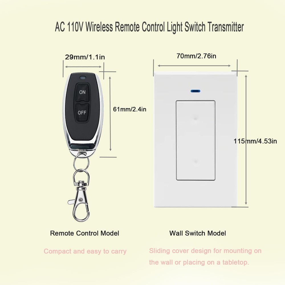 RPTCOTU Wireless Remote Light Switch No Control AC 1 way Black, Black