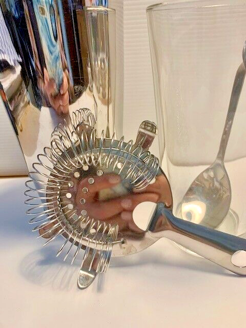 BAR MARTINI COCKTAIL SHAKER SET, Boston Shaker Bar Spoon Hawthorne Strainer