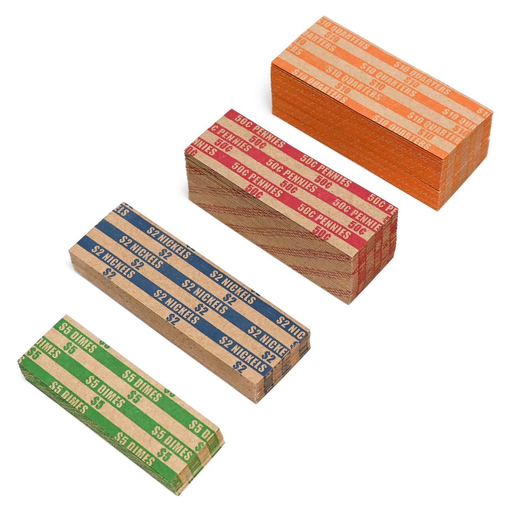 ESSENTIAL 200 Pcs Assorted Packed Flat Stripped Coin Wrappers, 200-Assorted