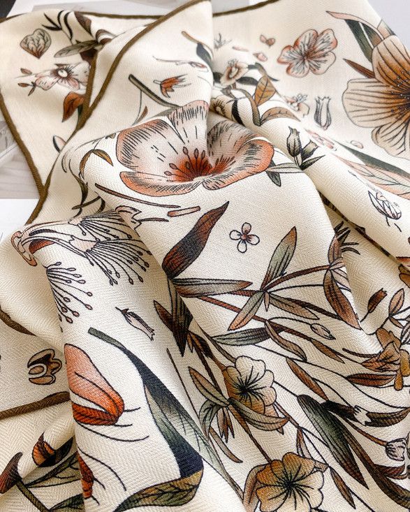 70% Cashmere 30% Silk Shawl Scarf flower Print Neckerchief 65X65cm Bandana wrap