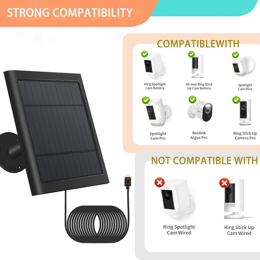 1 Pack Solar Panel for Ring Security Camera Spotlight Cam Plus/ProBattery St...