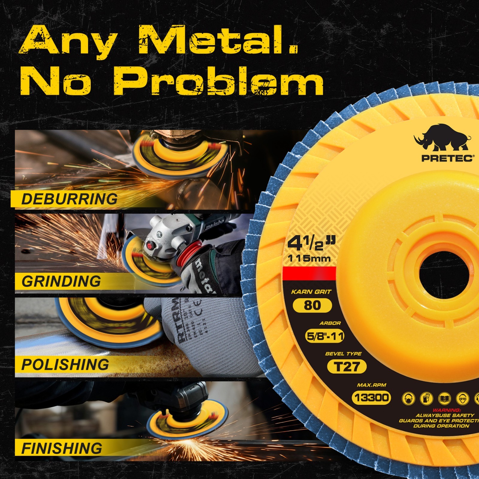 40PCS 4.5" Flap Discs 80 Grit Zirconia Angle Grinder Tool-Free Metal Grinding