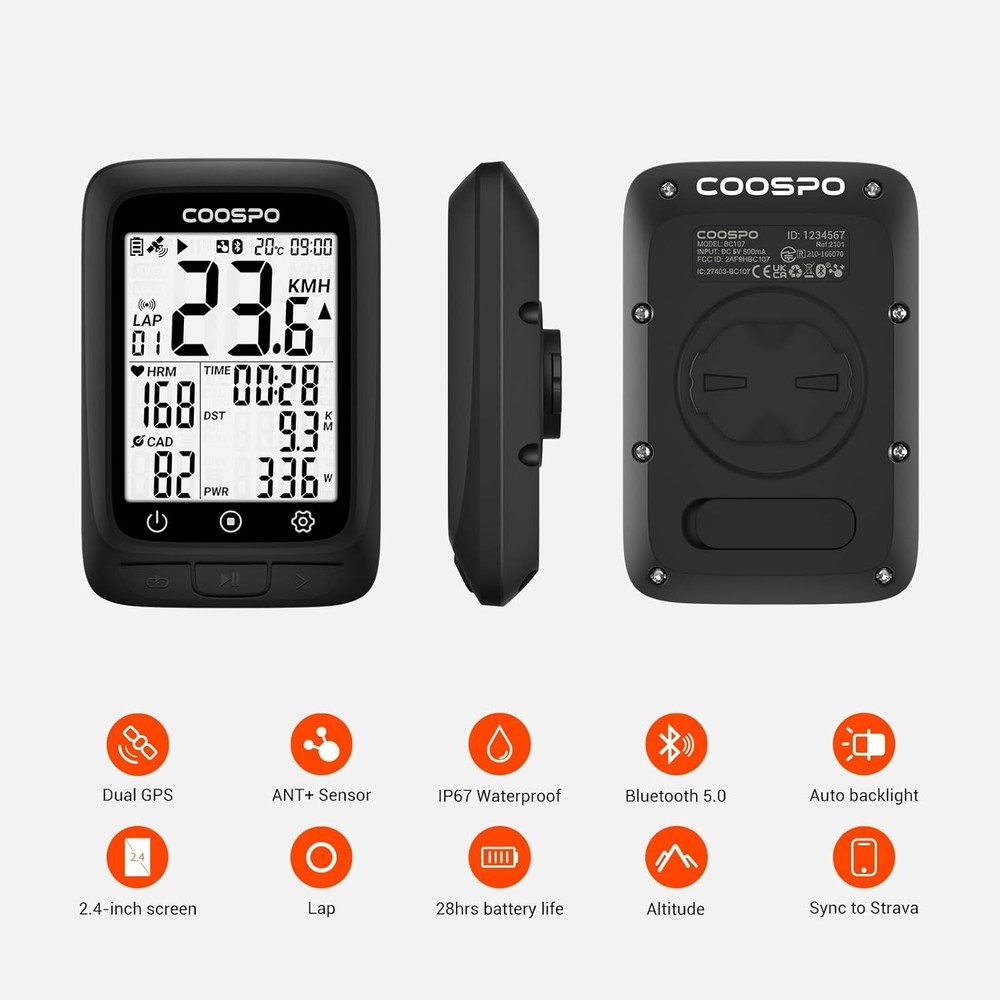 Bike Computer GPS Wireless, ANT+ Cycling Computer GPS with Bluetooth, Multifu...