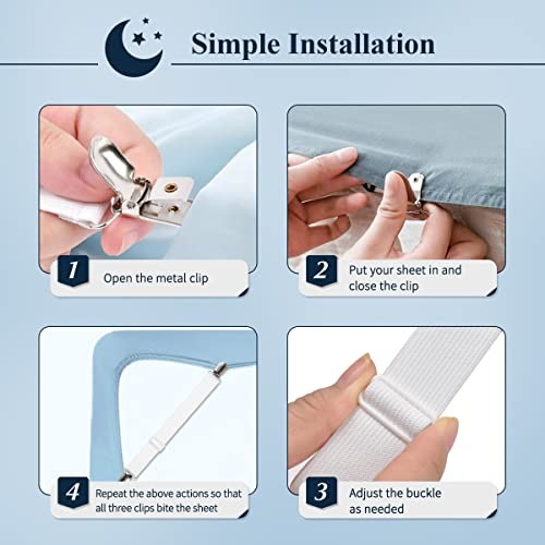 Bed Sheet Straps, Adjustable Elastic Fitted Sheet Corner White 4pcs 4pcs-white