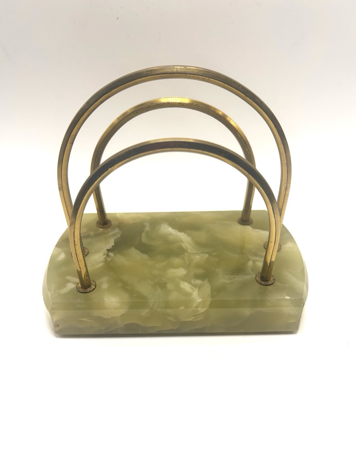 Vintage Green Onyx Marble And Brass 4 Piece Desk Set