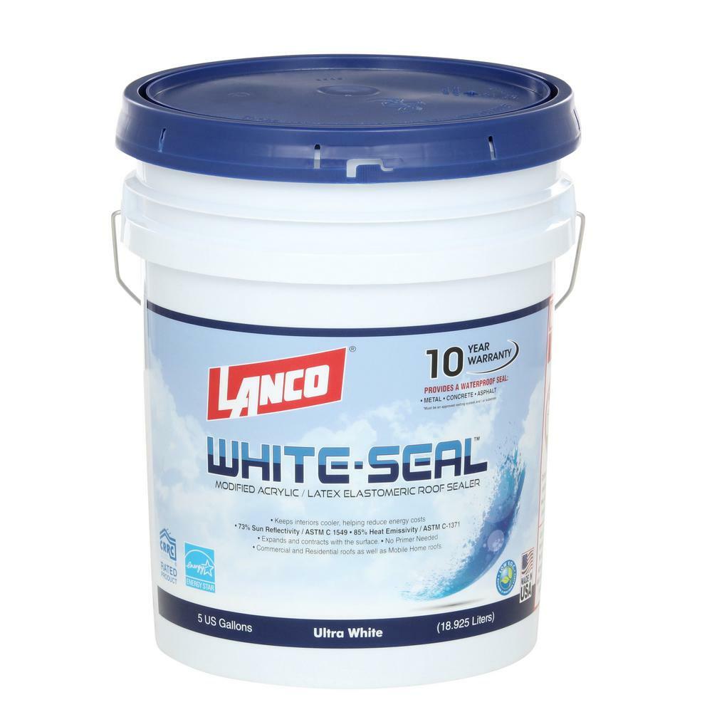 White Seal Rubberized Elastomeric Roof Coating 5Gal Weatherproof Durable Sealer