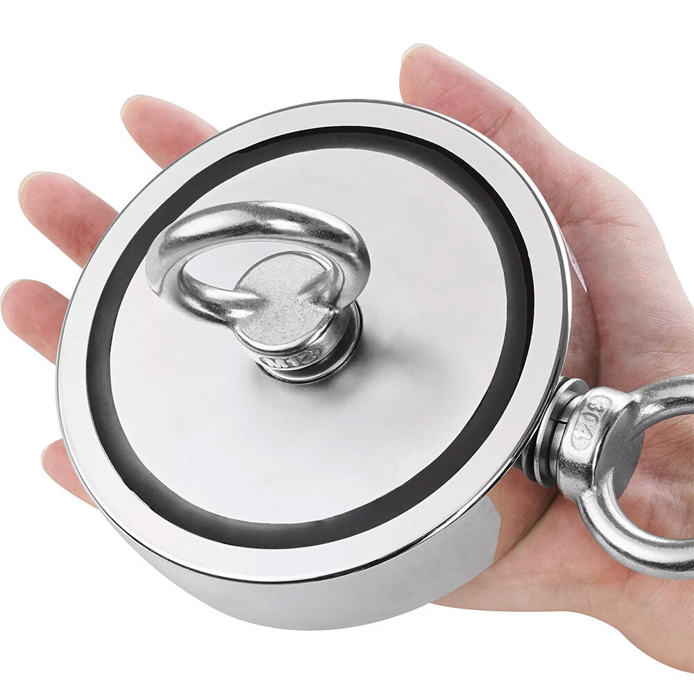 2000 LBS Strong Fishing Magnet Kit Double Sided Pull Force 20m Rope Carabiner