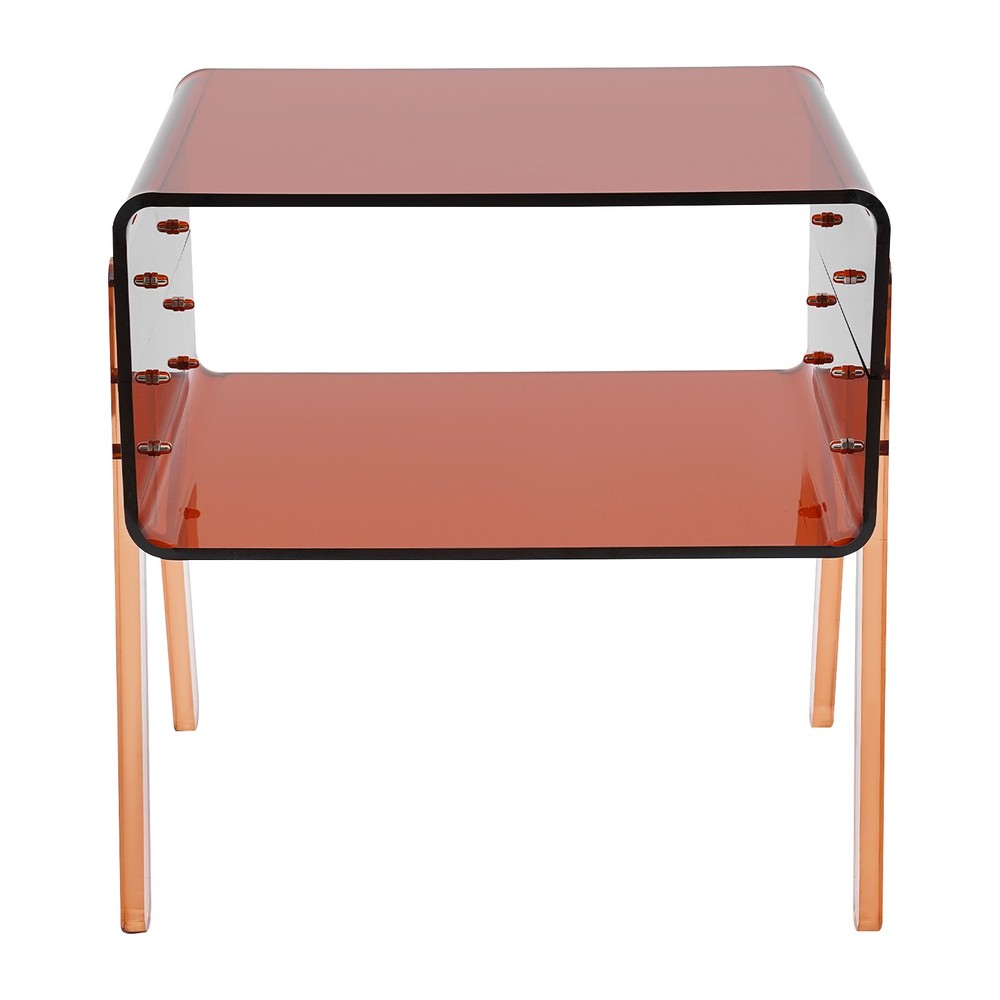 Acrylic Side Table, Brown 2-Tier End Table with Open Storage for Small Spaces