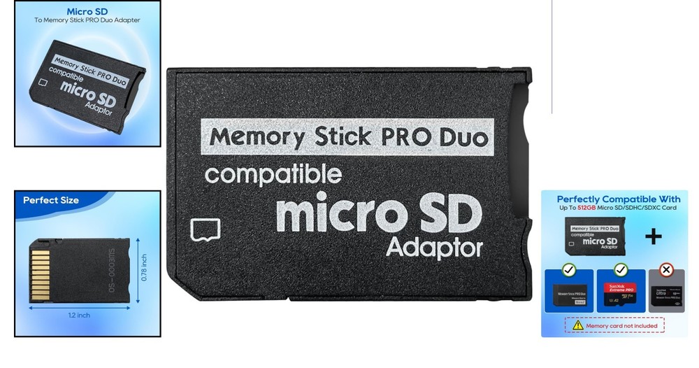 High-Performance PSP Memory Stick Adapter, Micro SD to PRO Duo, Durable Design