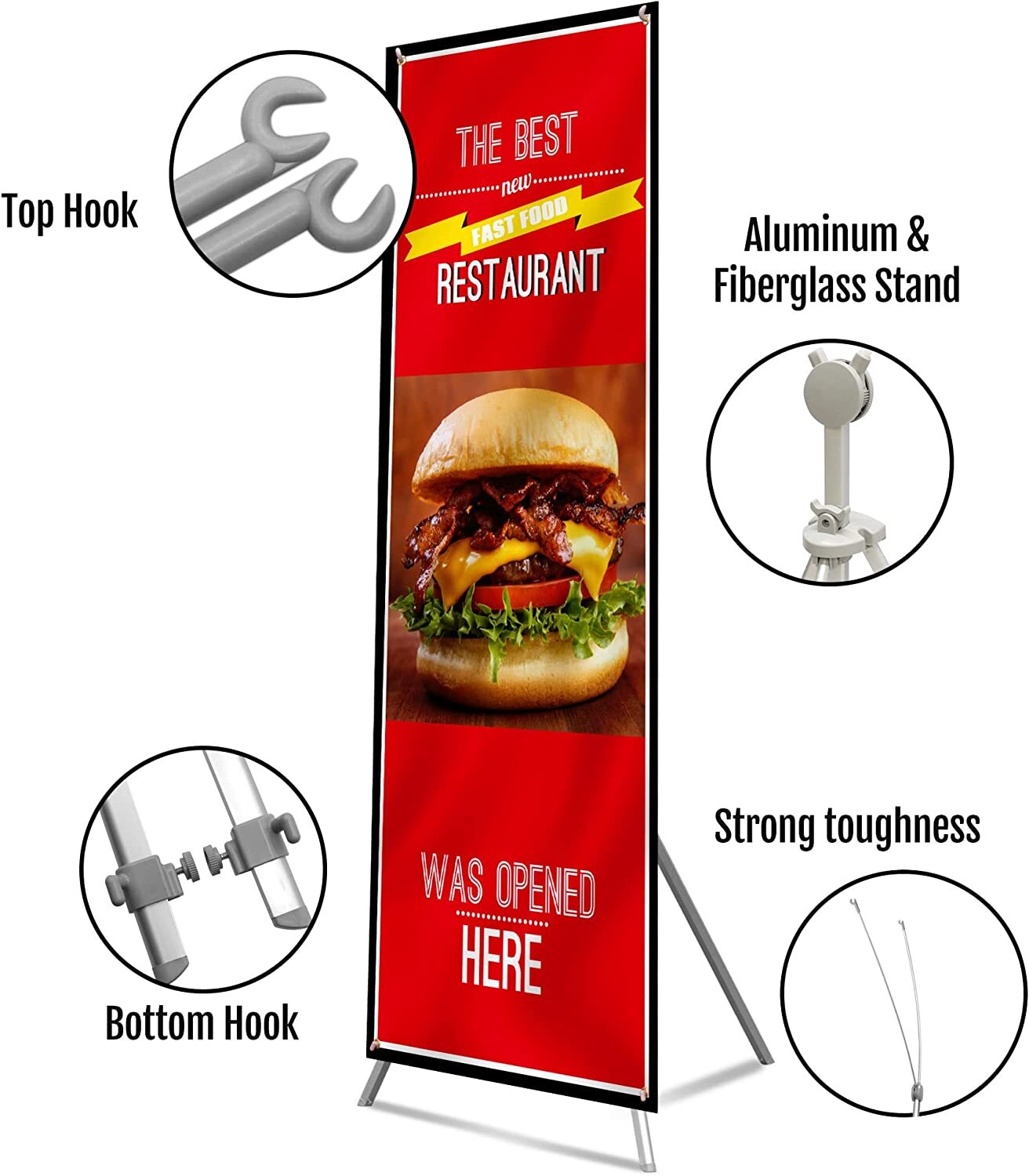 Anley Adjustable X Banner Stand with Travel Bag Fits 23"x63" to 35"x 78" Banner