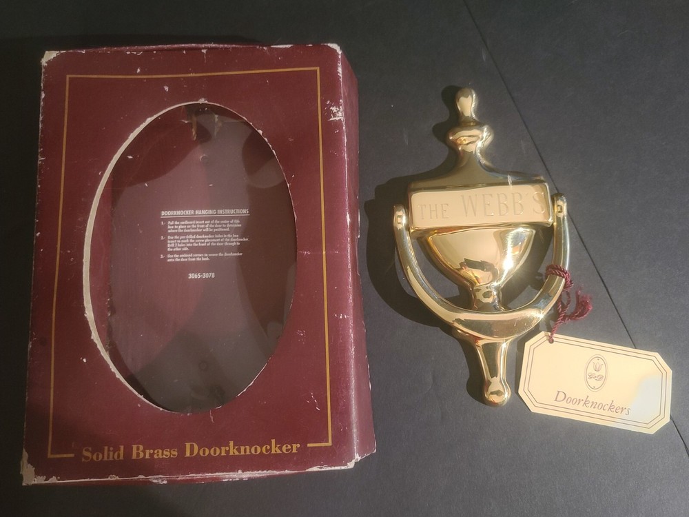 NEW Solid Brass Door Knocker Inscribed with "The Webbs" Webb Mad in Spain