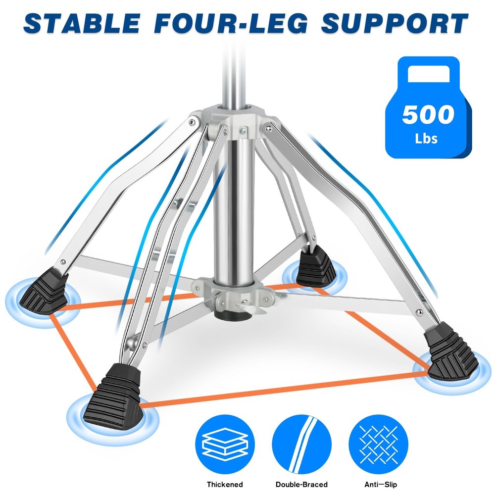 Adjustable Drum Throne with Backrest, Heavy Duty Saddle Seat for Drummers