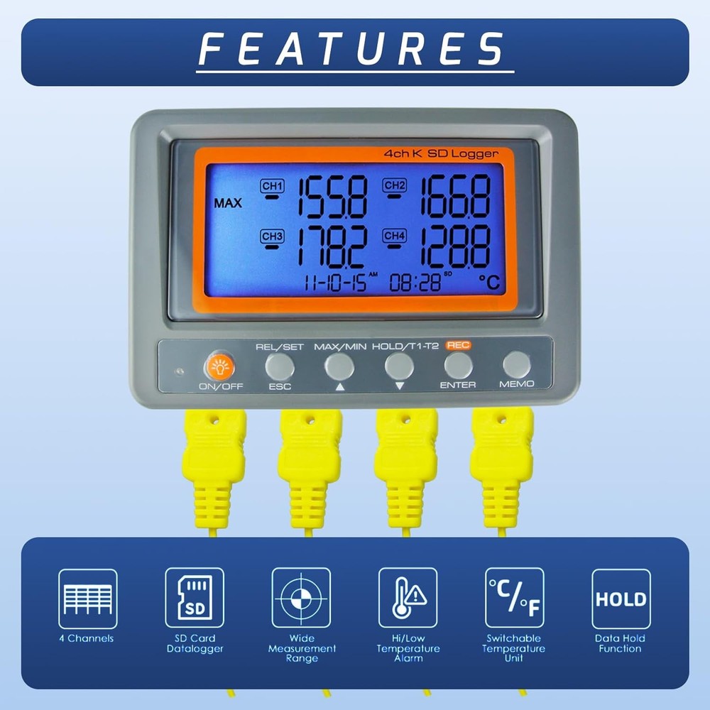 Digital 4 Channel Thermocouple Thermometer Temperature Desktop Data Logger