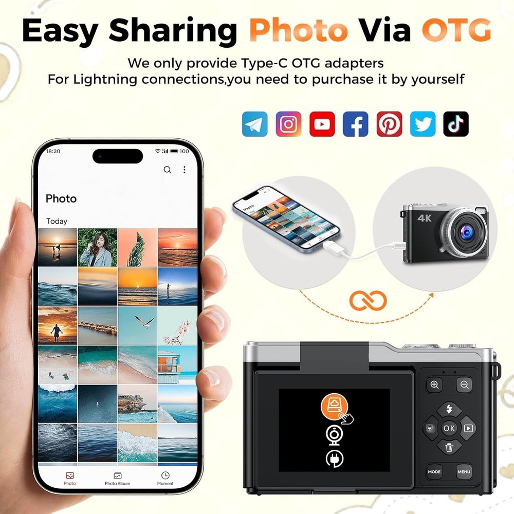 MaxMango Digital Camera, 64MP Autofocus Vlogging Camera for YouTube with 64G
