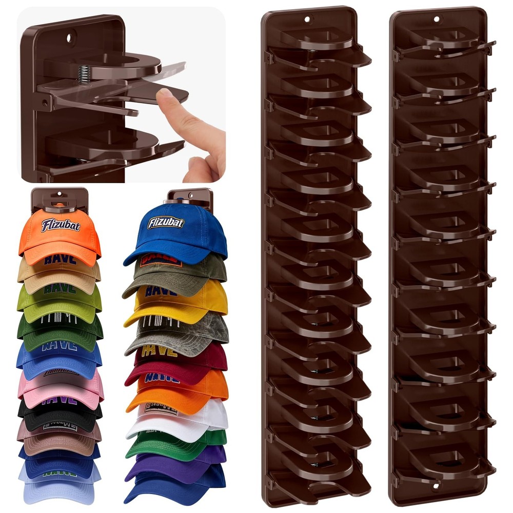 Spring Clip Hat Organizer for Baseball Caps – 2 Pack, Wall Hat Rack for Do