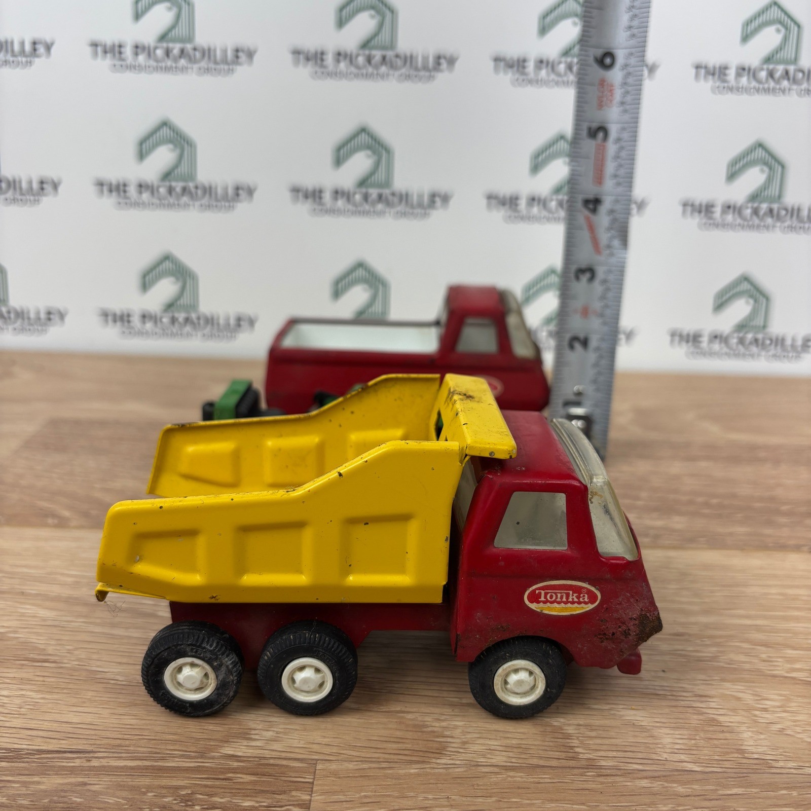 Vintage Tonka Steel Dump Truck and Pickup Truck Lot Red Yellow Green