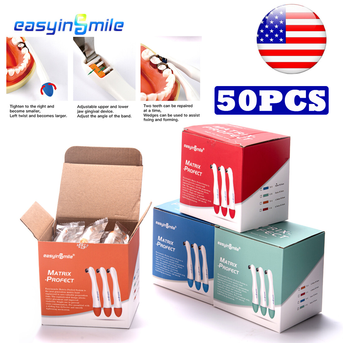 Dental Matrix Bands Pro Metal Adjust hold Premolar/Molar Matrices Bands 50pc