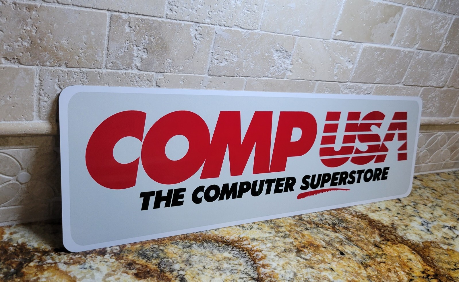 compusa aluminum sign memorabilia 6" x 23"