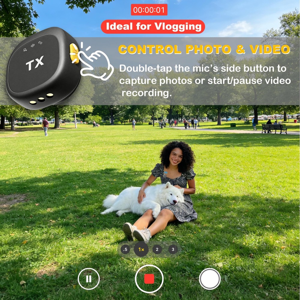 Wireless Lavalier Microphone for iPhone & Android, Clip-On Mini Mic with Char...