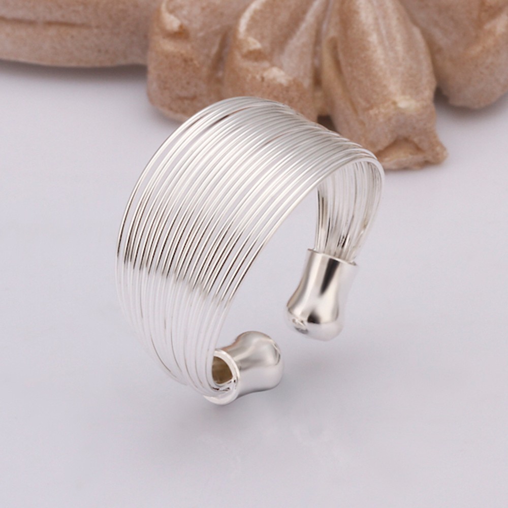 925 Sterling Silver Stone Plain Bangle Band Ring Size 8 B146