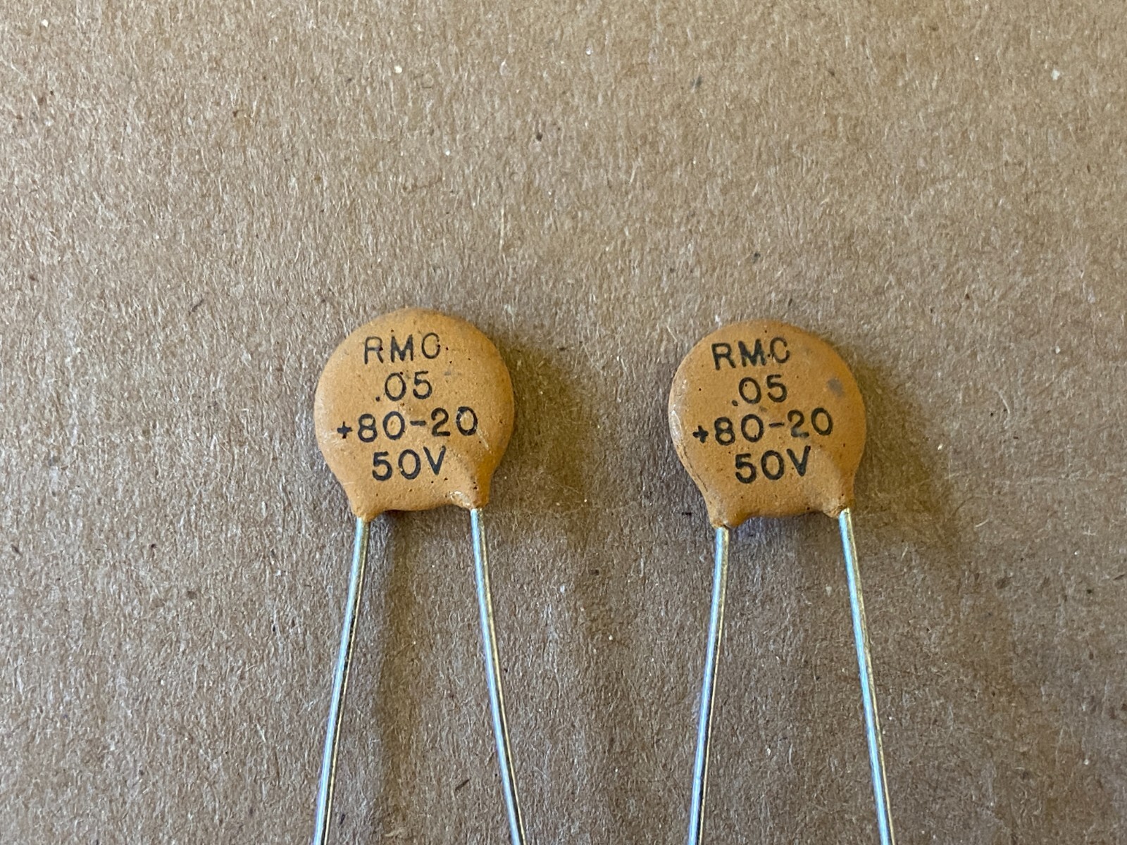 2 NOS Vintage 1970s RMC Ceramic Disc .05 uf 50v Mallory Guitar Tone Capacitors