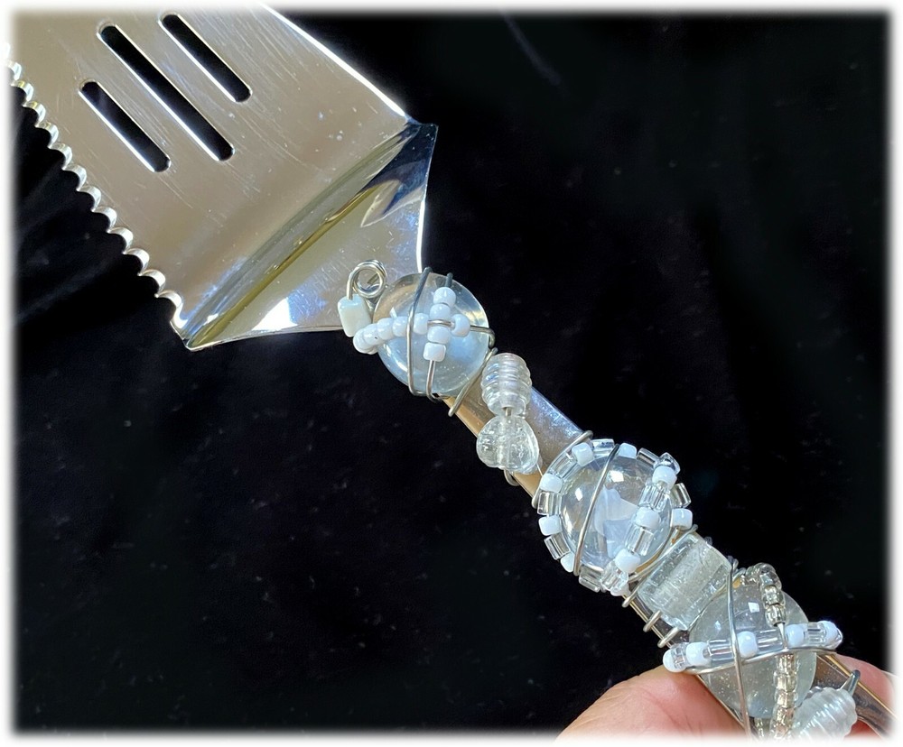 Fancy Farberware Stainless Steel Serving Cake Server Bridal Beaded Handle OOAK