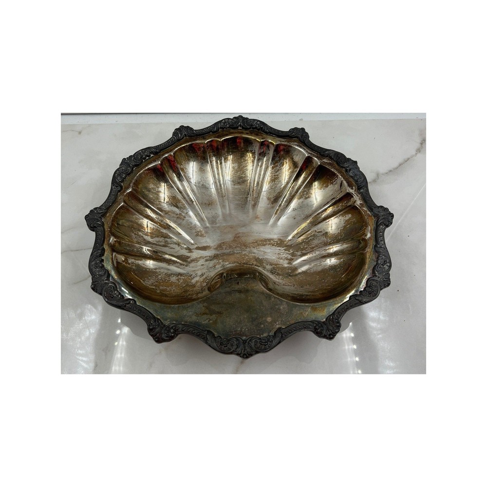 Vintage Silverplate Shell Serving Bowl Cachepot Footed Mid Century