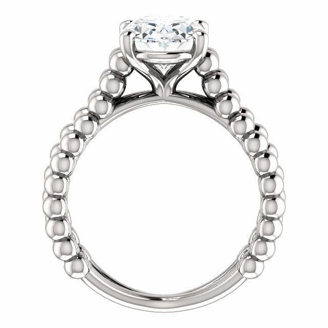 Sterling Silver Oval Cut Solitaire Ring Setting - Beaded Split-Shank Style Ring