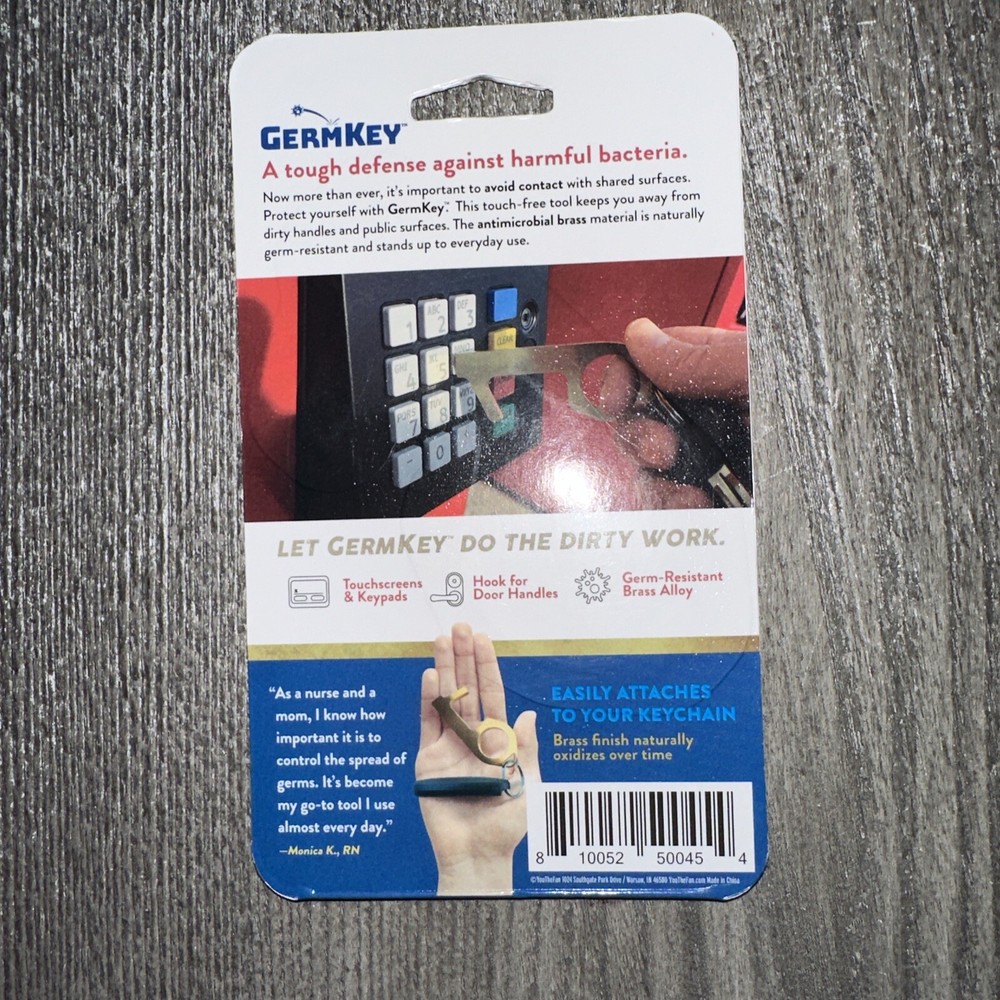 Germ Key - Solid Brass Antimicrobial - New In Original Pac