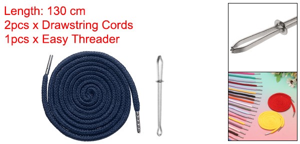 2pcs Drawstring Cords 51" Replacement Drawstring with Threader Navy Blue