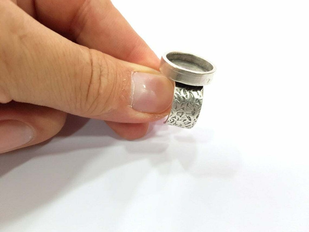 Round Blank Ring Base Bezel Setting Cabochon Adjustable Antique Silver Brass