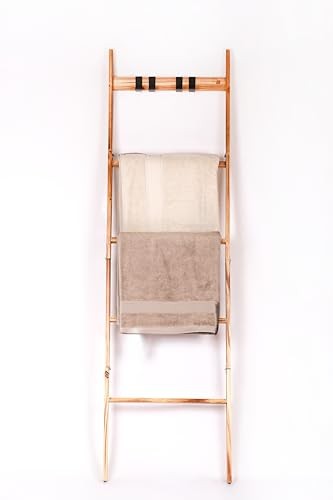 Wood Blanket Ladder, 5-Tier Decorative Quilt Holder, Wall-Leaning Towel Rack