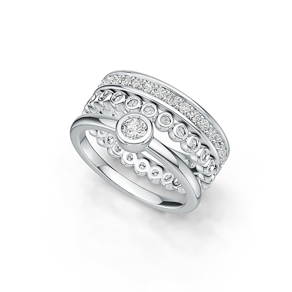 Sterling Silver Semi Mount Ring Setting Round RD 3.5mm Stackable w/ White Topaz