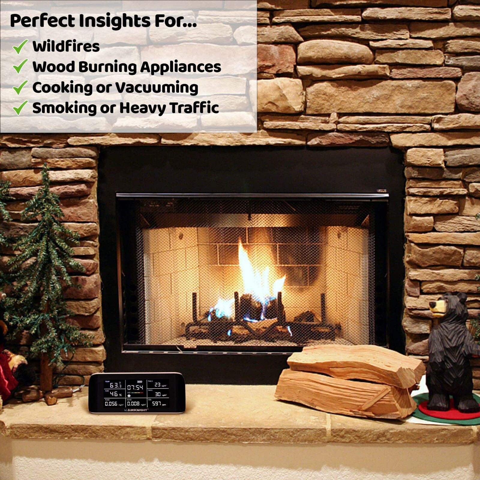 AirKnight 9-in-1 Indoor Air Quality Monitor Indoor Portable CO2 Monitor NEW