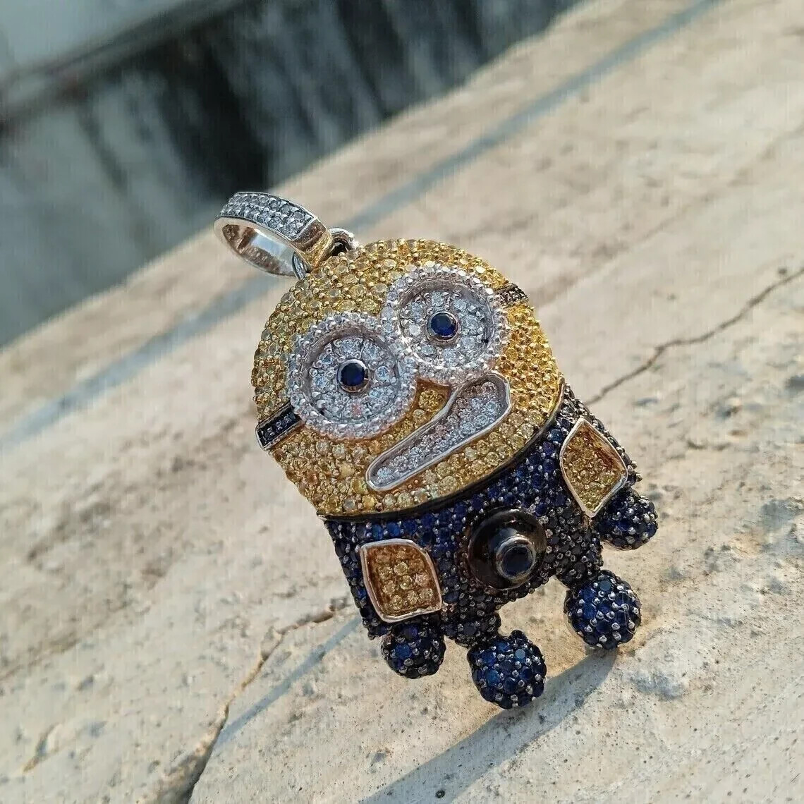 2.50Ct Round Cut Real Moissanite Customize Cartoon Pendant 14K White Gold Plated