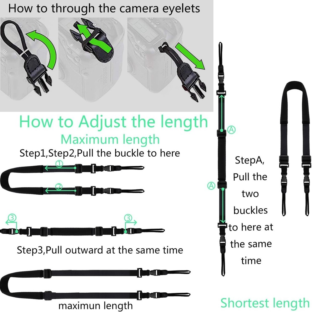 Camera Neck Strap with Quick Release – Black DSLR or Binocular Strap