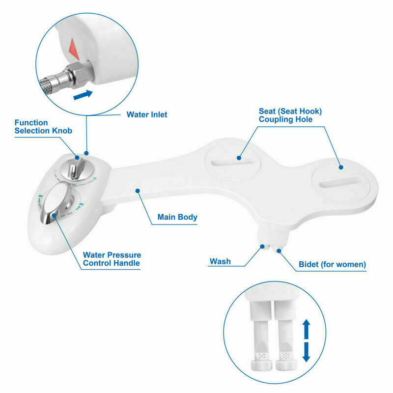 Bidet Fresh Water Spray Kit Non Electric Toilet Seat Attachment with Dual Nozzle