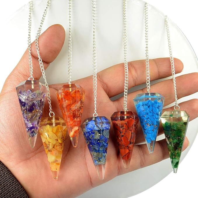 Natural 7 Chakra Dowser Pendulum Orgone Crystal Stone Dowser Pendulum Dowsing