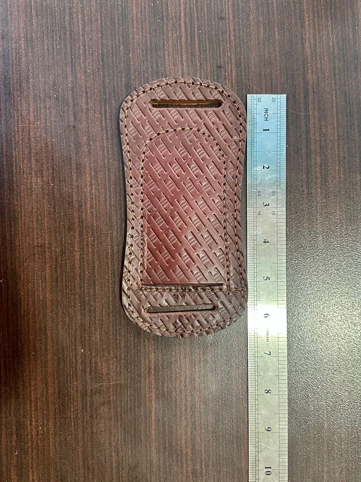 HAND MADE PURE LEATHER ENGRAVED HORIZONTAL SHEATH FOR FOLDING POCKET KNIFE 110