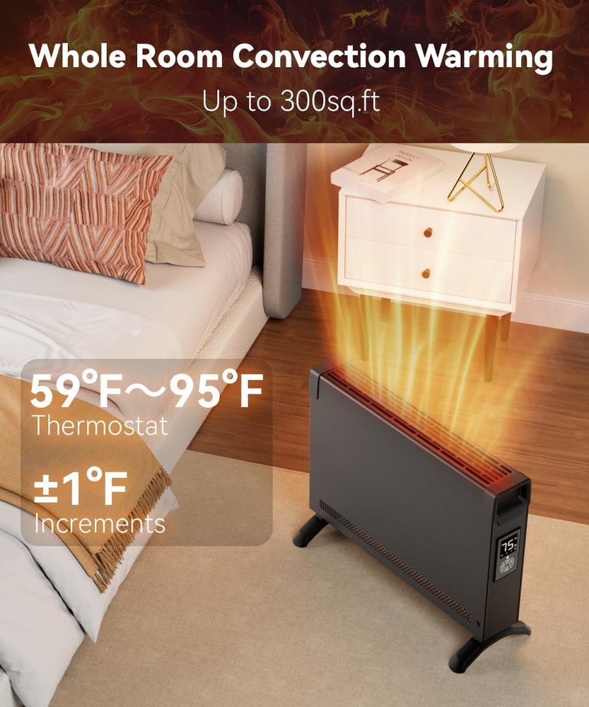 Remote-Controlled Quiet Electric Panel Heater with Timer & LED Display