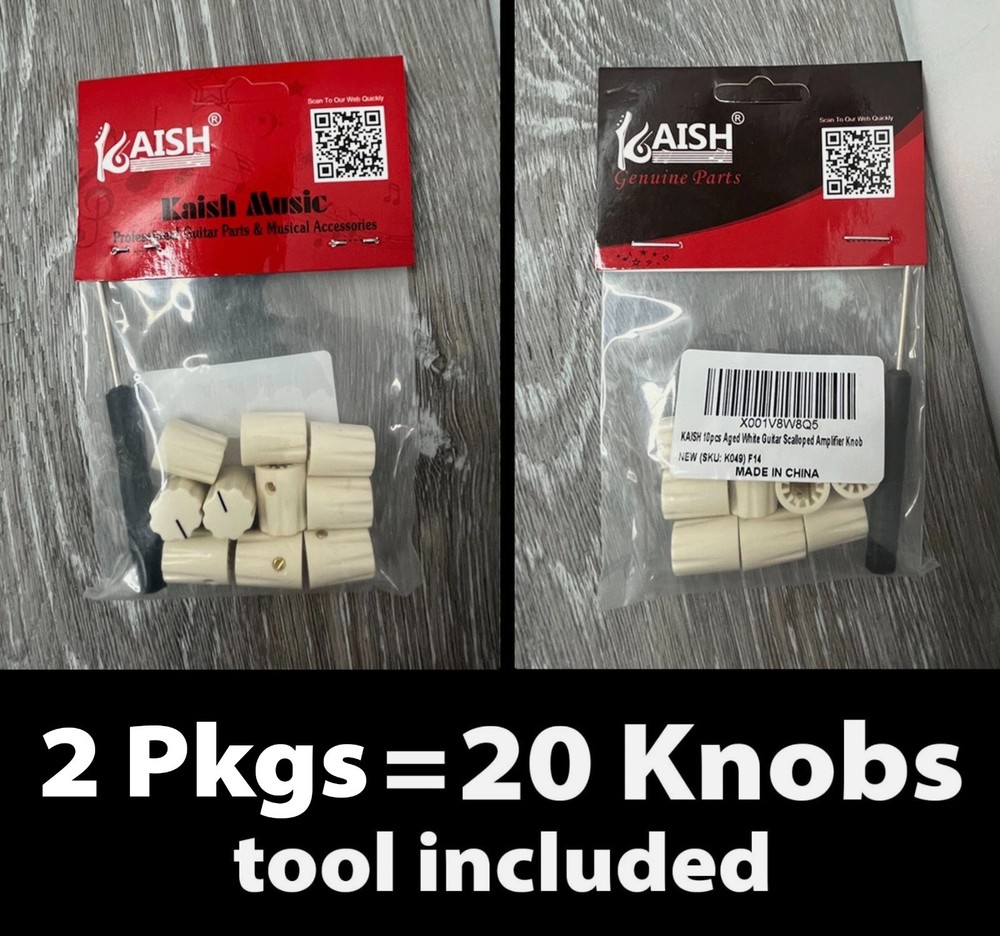 2 Pkgs KAISH K049 Aged White Guitar Scalloped Amplifier Knobs (20 Knobs Total)