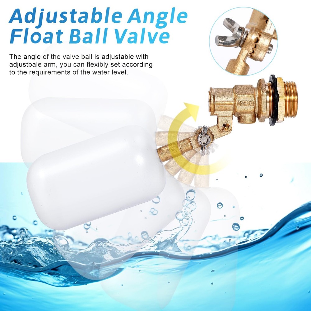 Float Valve 3/4 inch, Brass Water Float Valve with Adjustable Arm, Float Ball...