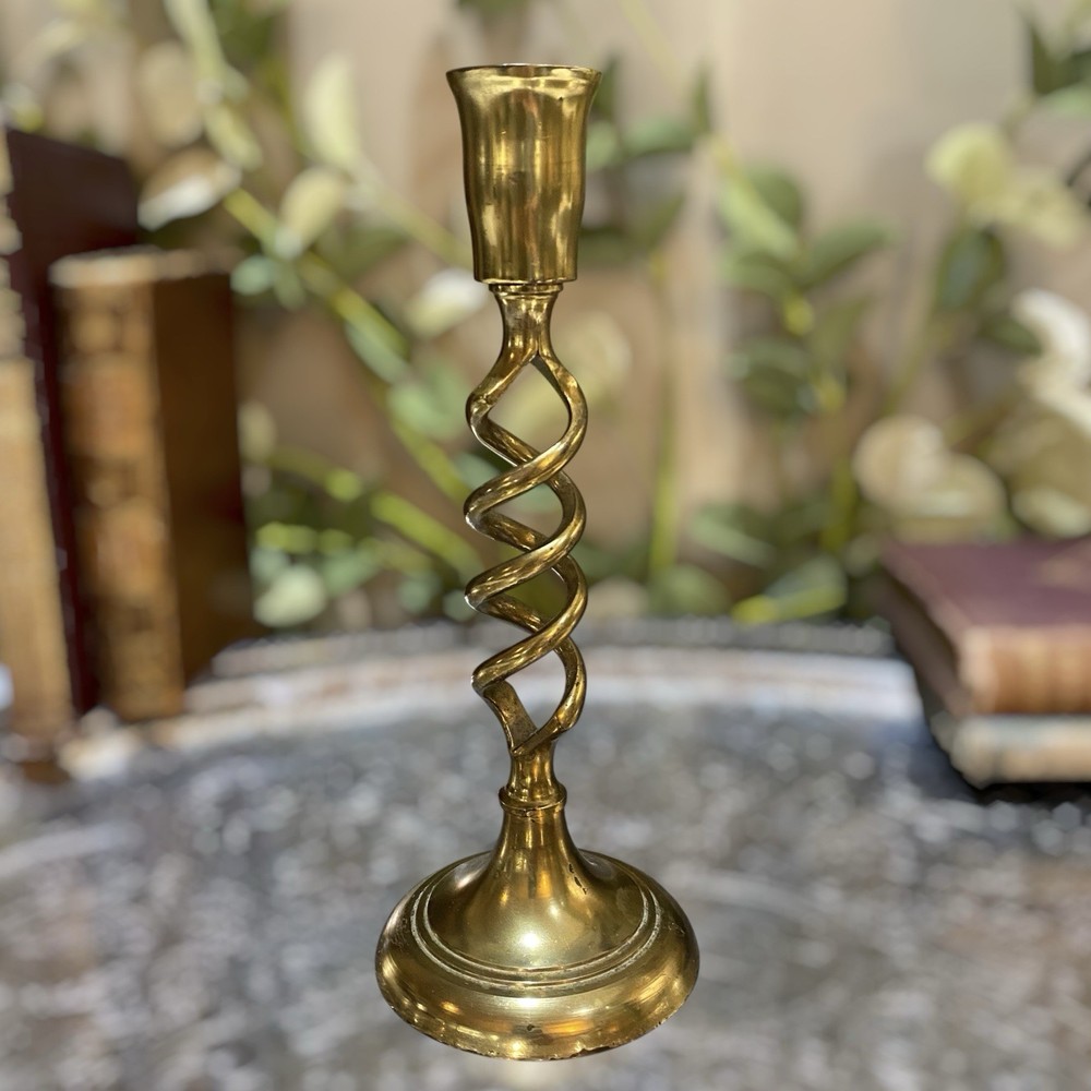 Vintage Twisted Barley Solid Brass Candlestick Candle Holder