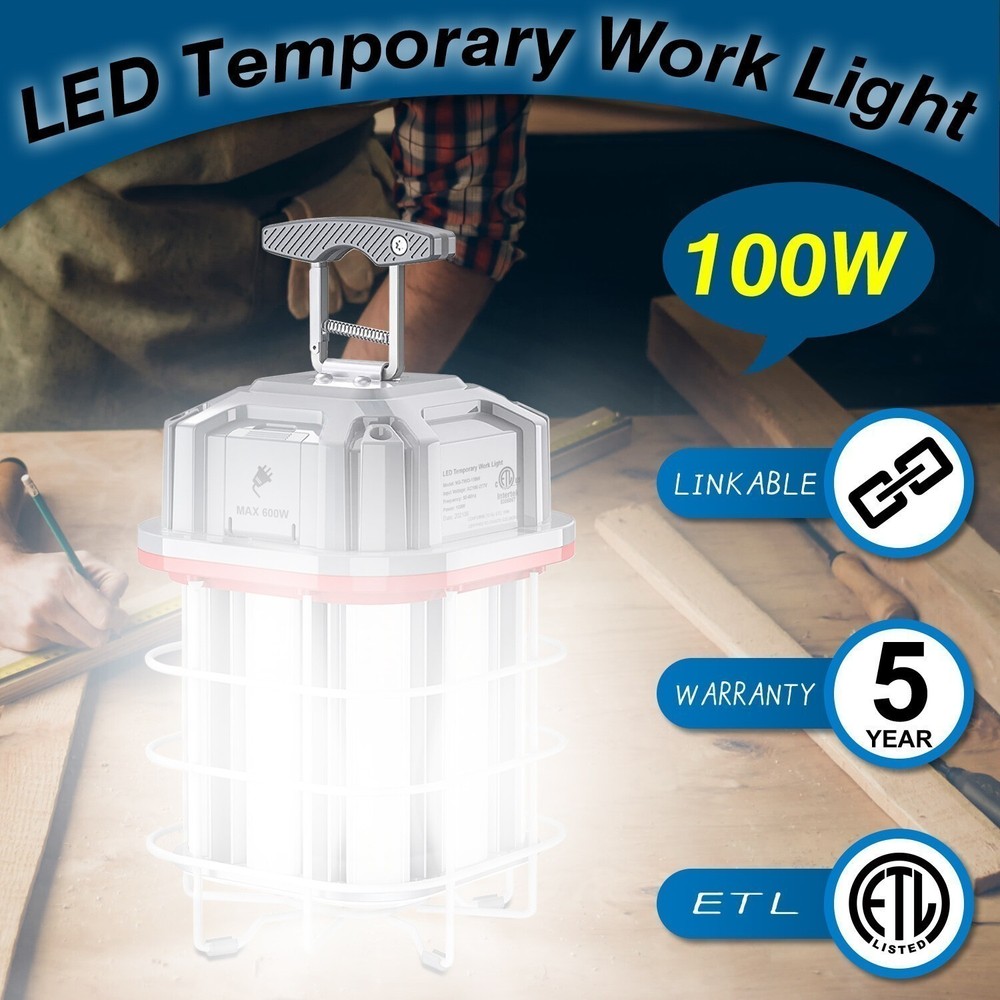 100 Watt LED Temporary Work Light Constructions Hanging Lamp Portable & Linkable