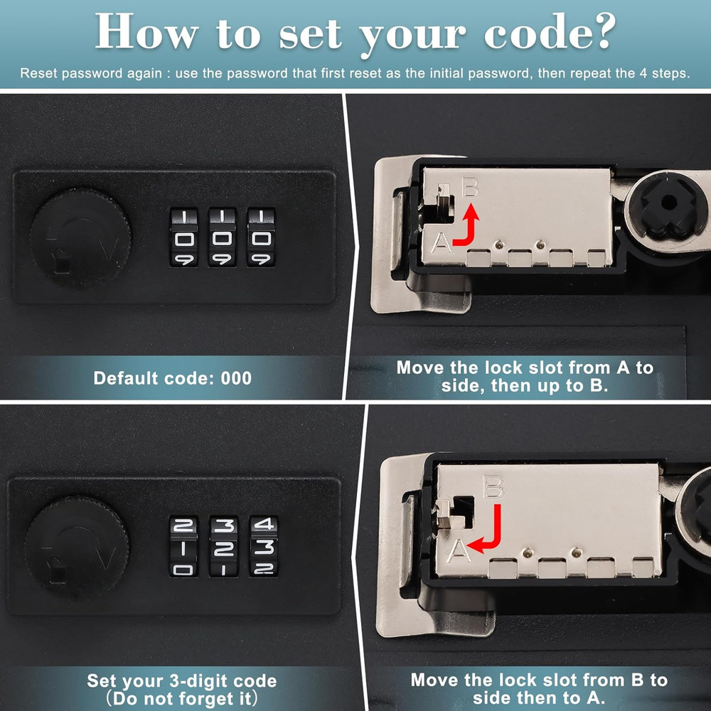 20 Key Storage Lock Box Wall Mount with Code Hooks Labels Black